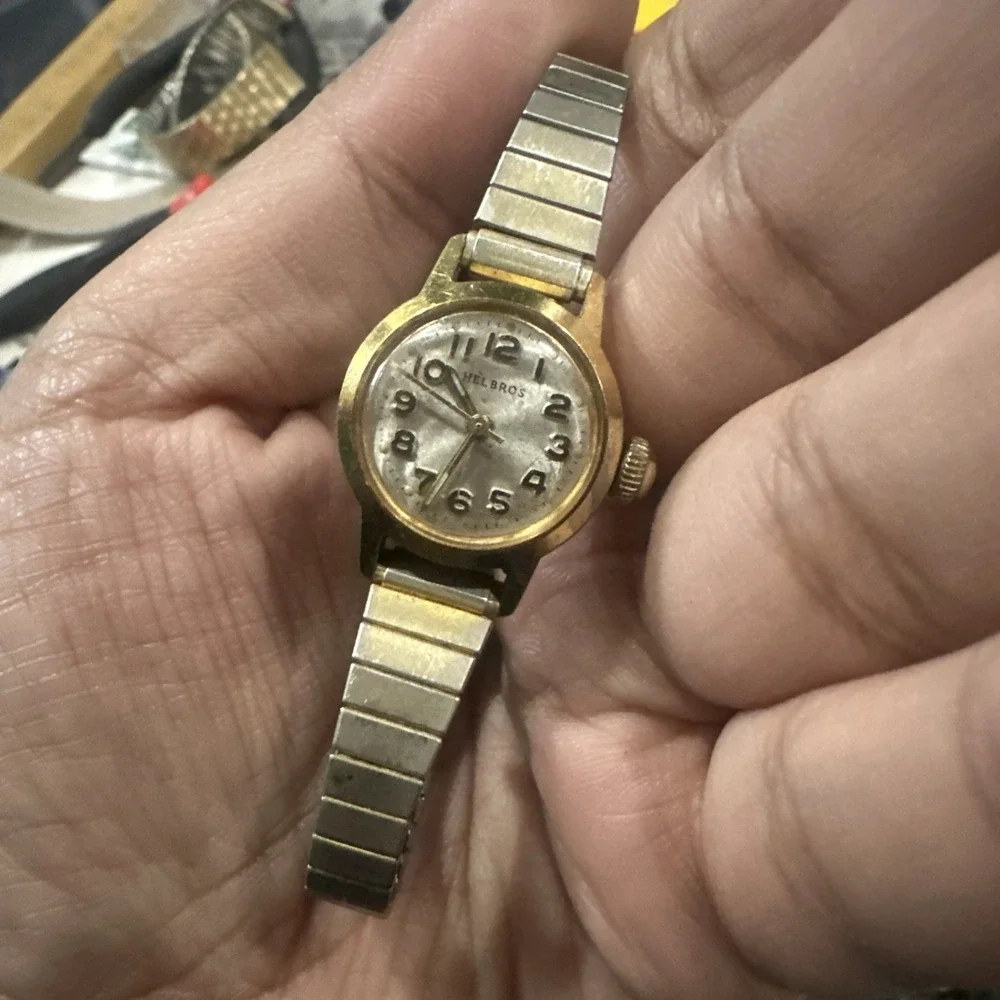 Working Vintage Helbros  Manual Wind Ladies Watch Gold Tone 21mm Fit 6.5